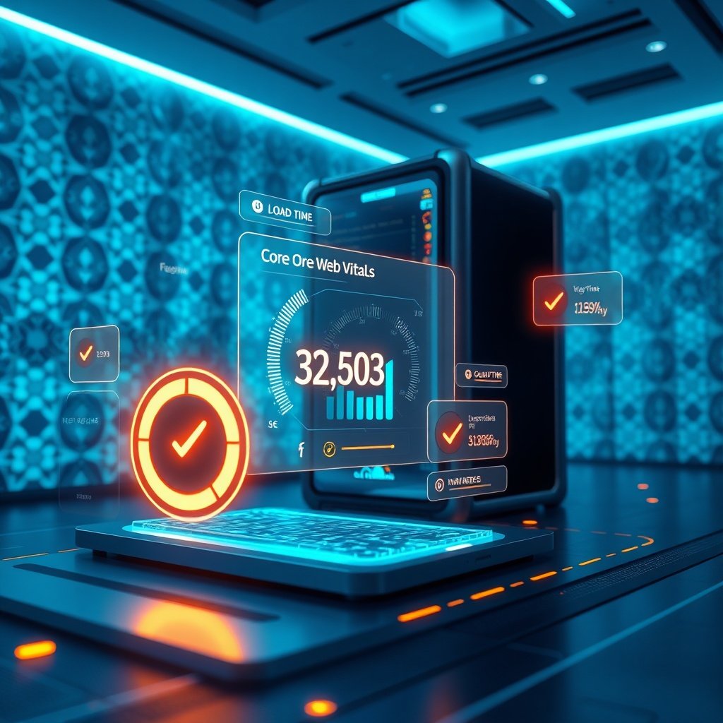 Interface technique affichant les métriques Core Web Vitals et l'audit de vitesse, essentielles pour mesurer et améliorer une performance web Maroc conforme aux algorithmes de recherche actuels.