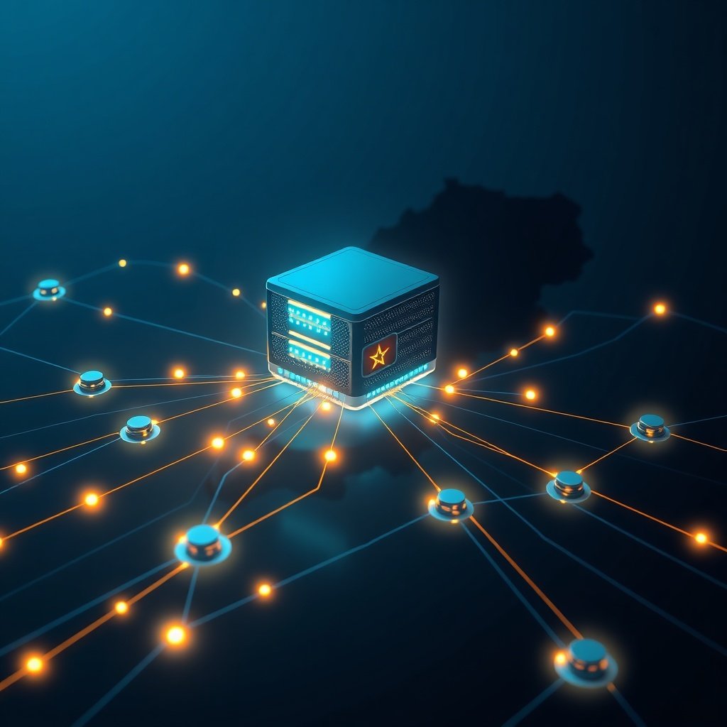 Visualisation de l'infrastructure réseau et de l'hébergement web optimisé pour la performance web maroc, mettant en avant la réduction de latence et les stratégies CDN adaptées au marché local.