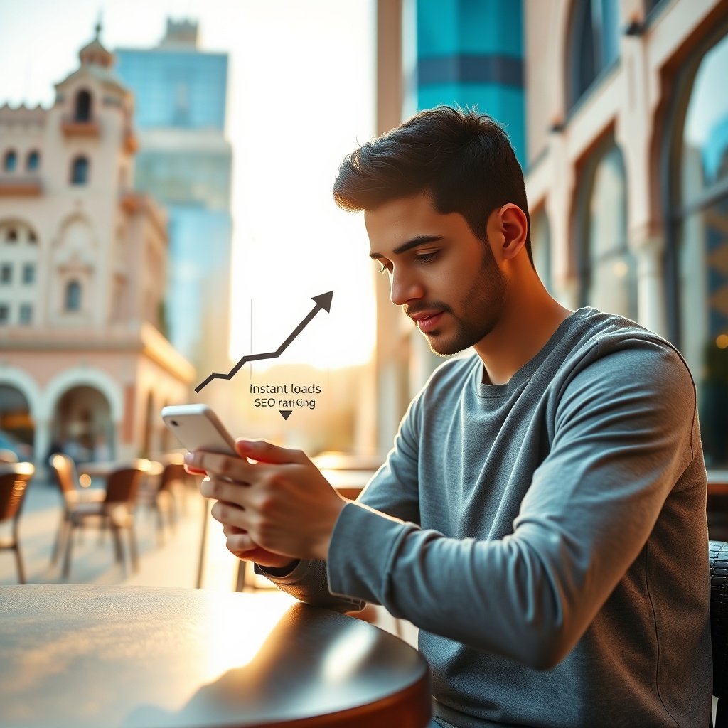 Utilisation mobile d’un site rapide dans un environnement urbain marocain, démontrant comment l’optimisation technique renforce la performance web marocaine et booste le référencement naturel ainsi que les conversions.