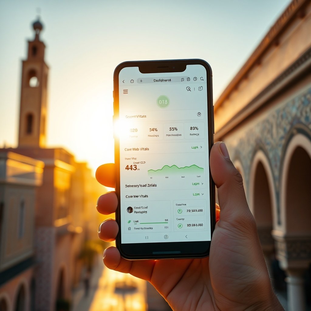 {"prompt":"A contemporary smartphone held against the backdrop of a sunlit Moroccan cityscape at golden hour, featuring sleek architectural lines and subtle traditional zellige patterns. The phone screen displays a minimalist website dashboard with glowing green performance indicators, smooth scroll animations, and Core Web Vitals metrics like LCP and CLS. Soft, warm lighting highlights the device, while subtle holographic network nodes and data streams flow from the phone toward a distant server icon, symbolizing optimized latency. The mood is dynamic, professional, and forward-looking, with a color palette of terracotta, deep blue, and electric cyan accents.","originalPrompt":"A contemporary smartphone held against the backdrop of a sunlit Moroccan cityscape at golden hour, featuring sleek architectural lines and subtle traditional zellige patterns. The phone screen displays a minimalist website dashboard with glowing green performance indicators, smooth scroll animations, and Core Web Vitals metrics like LCP and CLS. Soft, warm lighting highlights the device, while subtle holographic network nodes and data streams flow from the phone toward a distant server icon, symbolizing optimized latency. The mood is dynamic, professional, and forward-looking, with a color palette of terracotta, deep blue, and electric cyan accents.","width":1024,"height":1024,"seed":42,"model":"black-forest-labs/flux.1-schnell","safe":false,"quality":"medium","image":[],"transparent":false,"reasoning":"balanced","dimensionsExplicit":true,"has_nsfw_concept":false,"concept":null,"trackingData":{"actualModel":"black-forest-labs/flux.1-schnell","usage":{"completionImageTokens":1,"totalTokenCount":1}}}