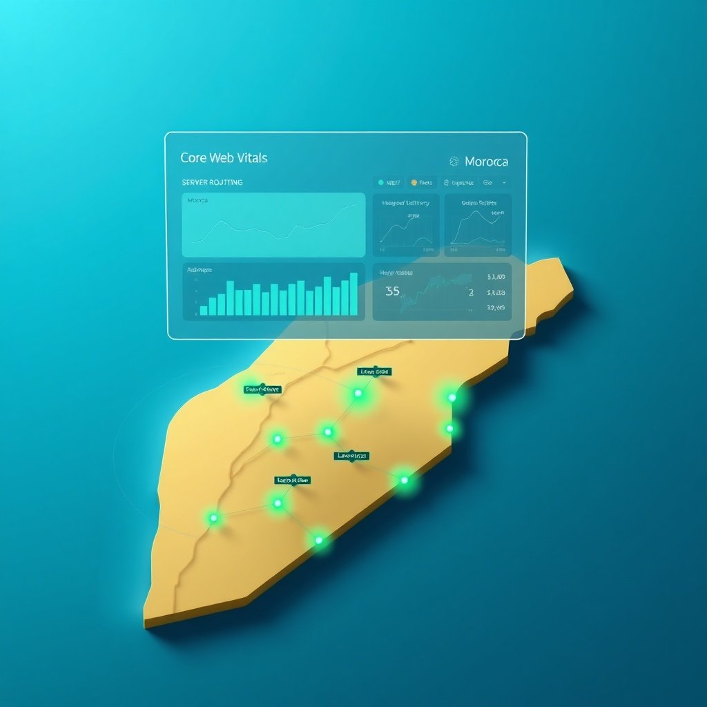 Interface analytique montrant des métriques de vitesse et de latence, démontrant comment l'optimisation technique améliore la performance web Maroc.